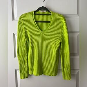 Leggiadro V-Neck Ribbed Sweater Vibrant Lime Green Y2K Neon
